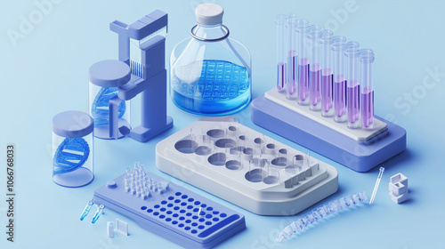 Gel electrophoresis setup with DNA samples in wells photo