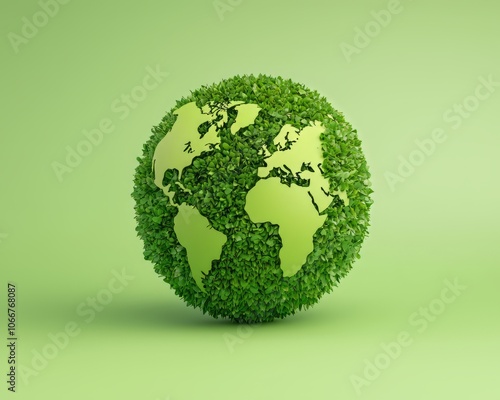 Green globe covered in leaves on a soft green background. photo