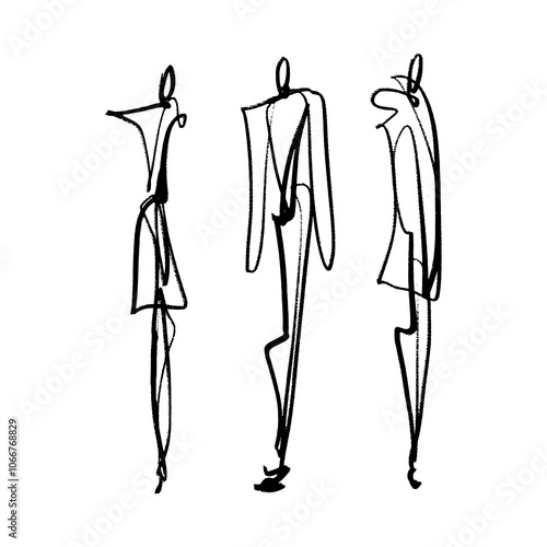 Podium ink black colour contour brush fashion girl woman set of abstract podium vector girls women dress clip-art illustration