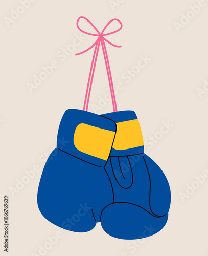 Boxing glove. Blue pair of fist protection equipment. Colorful vector illustration