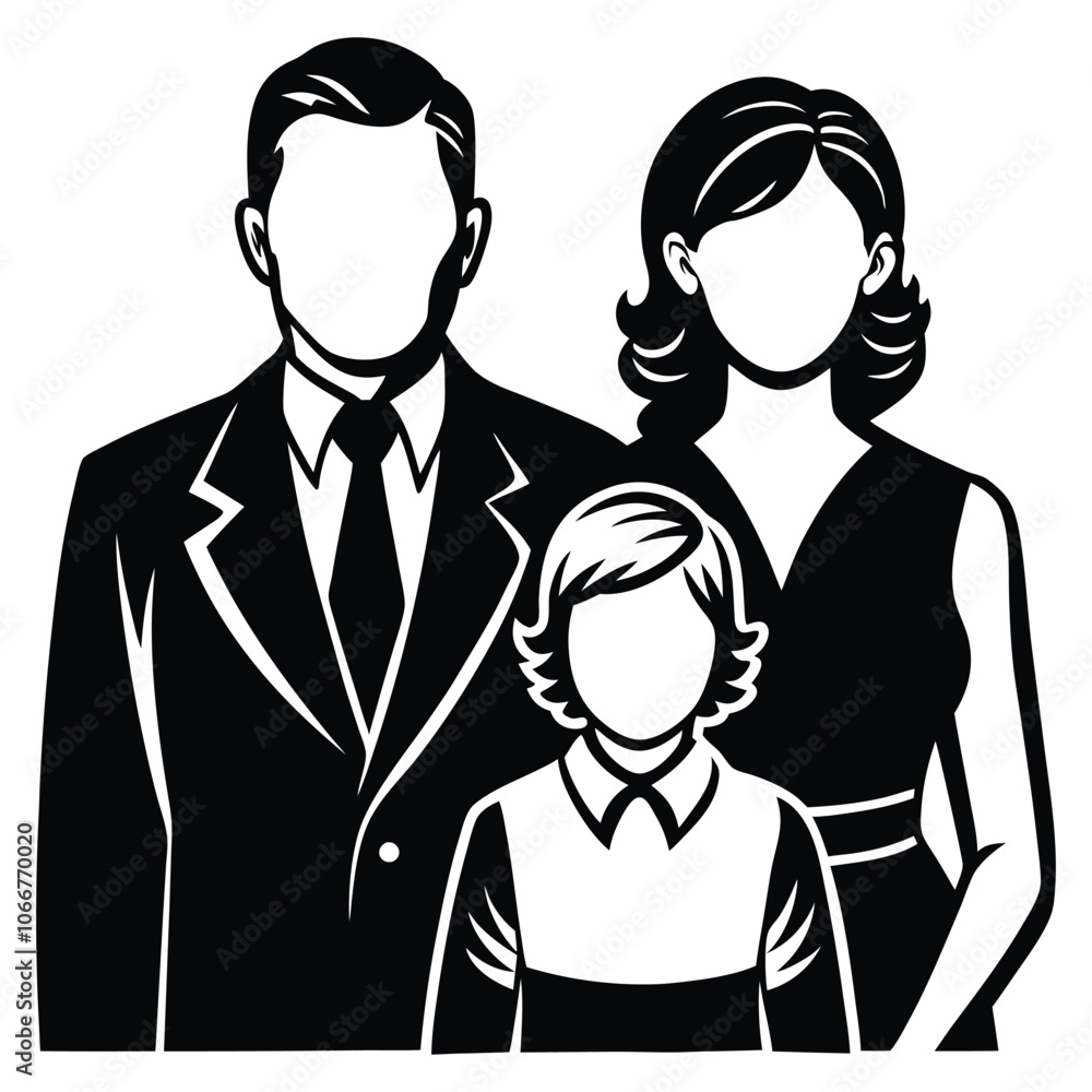 Fototapeta premium family back site black silhouette vector