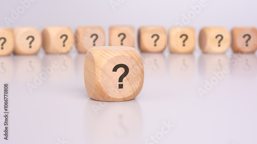 Wallpaper Mural Wooden Dice Featuring Question Marks A Symbol of Uncertainty, Inquiry, and Exploration Torontodigital.ca