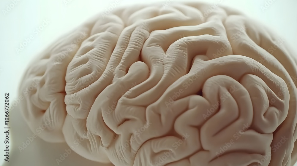 Close-up of human brain model with visible neural pathways, symbolizing cognitive changes and mental development, ideal for educational and scientific illustrations Close-up of human brain model with visible neural pathways, symbolizing cognitive changes and mental development, ideal for educational and scientific illustrations