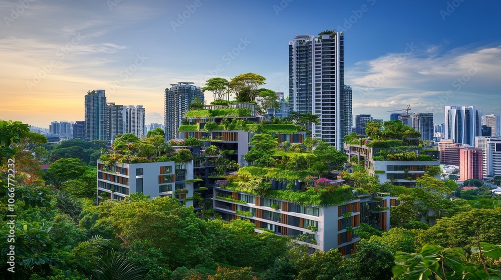 Green Urban Oasis with Lush Rooftop Gardens Green Urban Oasis with Lush Rooftop Gardens