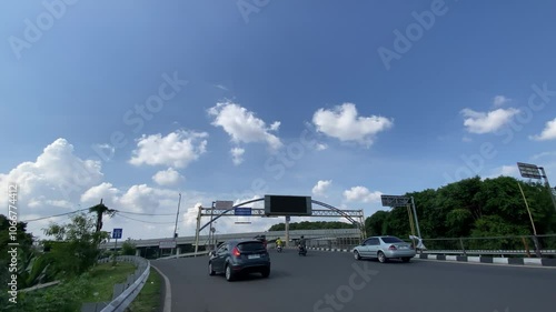 Wallpaper Mural cars on the road, car driving on a highway, cable car on the bridge, high voltage power lines Torontodigital.ca
