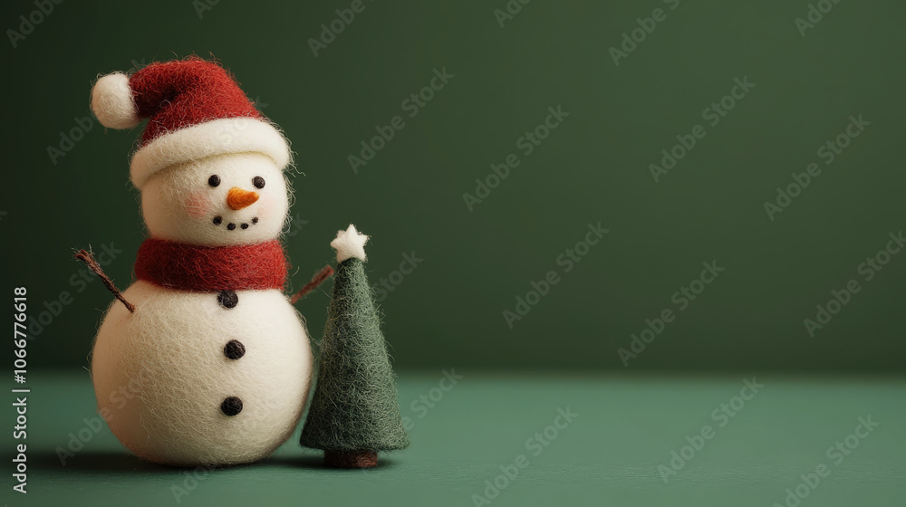 Aesthetic cute snowman and christmas tree made of felted wool, greeting card, copy space. Generative AI Aesthetic cute snowman and christmas tree made of felted wool, greeting card, copy space. Generative AI