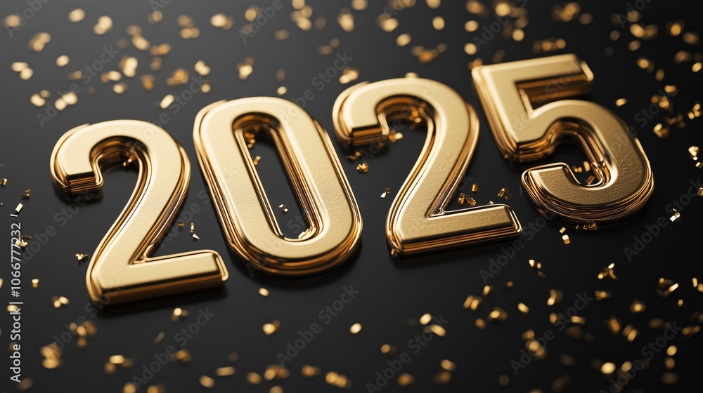 A design element for the New Year 2025. The golden number 2025 on a black background. A creative template for a Christmas greeting card, billboard, web banner. A design element for the New Year 2025. The golden number 2025 on a black background. A creative template for a Christmas greeting card, billboard, web banner.