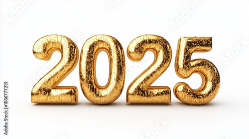 Color Gold Number 2025, Happy New Year 2025 With White Background