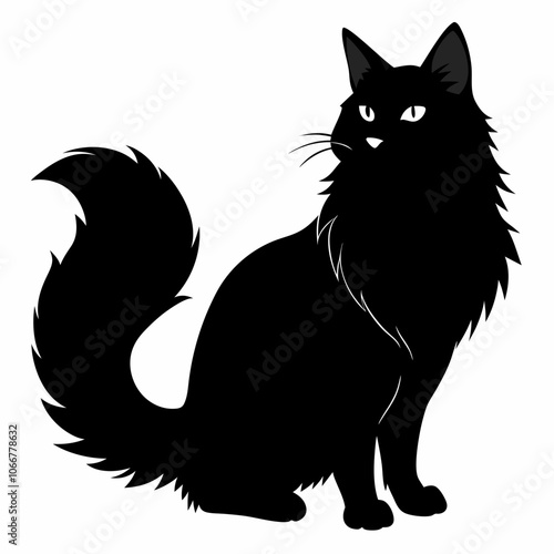 Vector Maine Coon cat silhouette black illustration on a white background