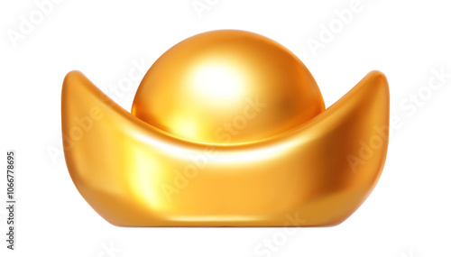 3d Chinese gold ingot Yuan Bao. Design element for Chinese New Year.  Stock vector illustration on isolated background.