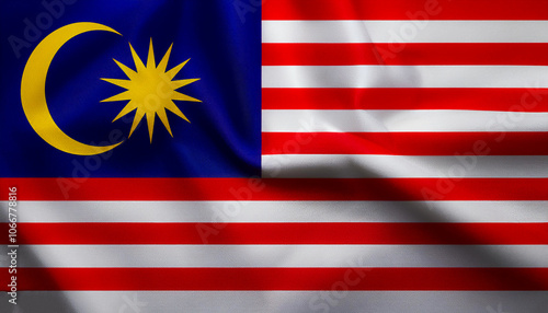 Malaysia flag waving in the wind. Close up of Malaysia banner blowing, soft and smooth silk. Cloth fabric texture ensign background. Use it for national day and country occasions concept