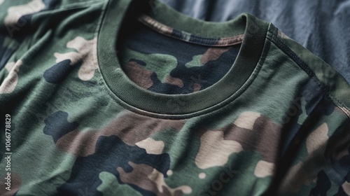 A graphic tee design for military-style camo lovers, ideal for showcasing a passion for camo. This military-style camo tee design offers ample space for creative expression. photo