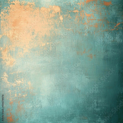 dusty teal grunge background, washed out, fine art background, light color, with copper paint on top