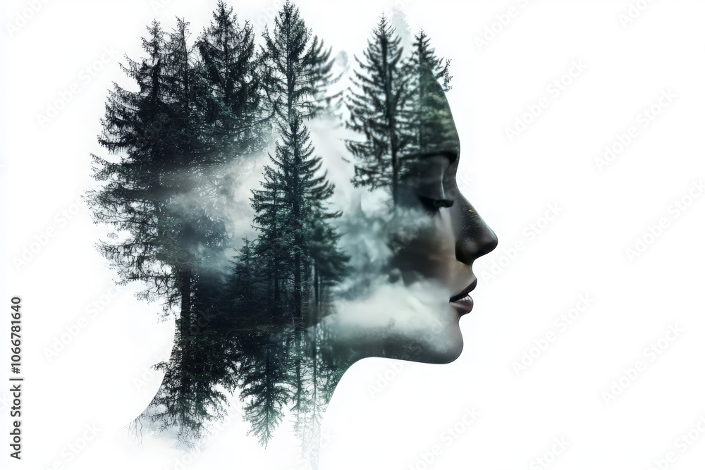 Serene Forest Silhouette with Overlay of Trees Serene Forest Silhouette with Overlay of Trees