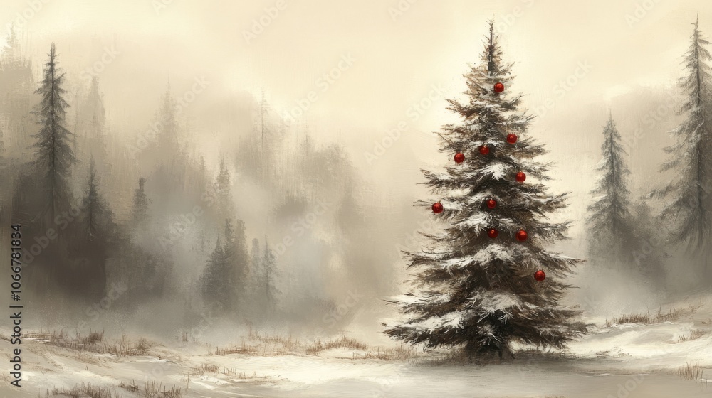 Fototapeta premium Serene Winter Landscape with Christmas Tree