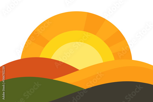 Sunrise Over Hills | isolated vector illustration on white background