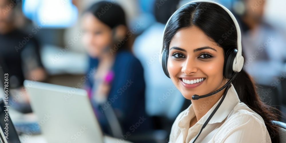 Busy Call Center Agent with Smile Busy Call Center Agent with Smile