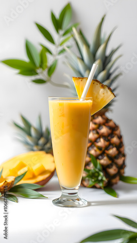 Pineapple juice in a clear glass close-up