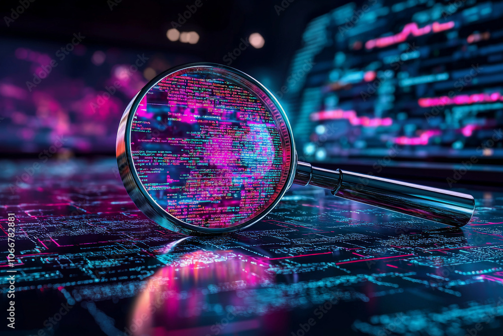 Zoomed-In View of Code with Magnifying Glass