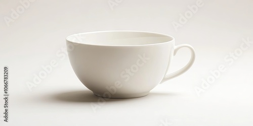 A porcelain coffee cup is set against a white backdrop. This porcelain cup showcases its elegant design amid the simplicity of the plain white surface.