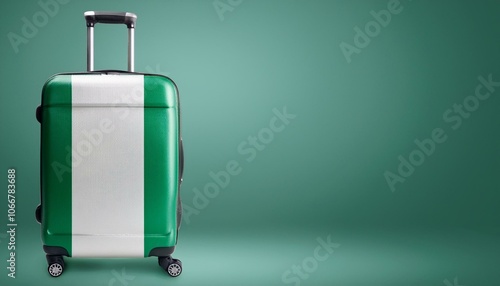 ナイジェリアの国旗のスーツケース。(Nigeria flag on a stylish suitcase and copy space.) 