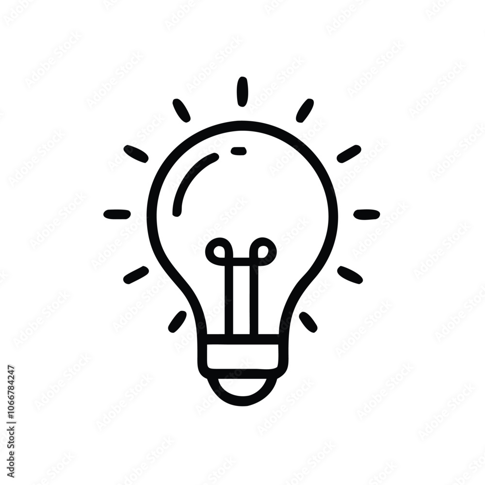 Light Bulb Outline Icon with Glowing Effect, Black outline of a light bulb with glowing lines, symbolizing ideas, creativity, and innovation, suitable for concepts of inspiration and knowledge.
Light Bulb Outline Icon with Glowing Effect, Black outline of a light bulb with glowing lines, symbolizing ideas, creativity, and innovation, suitable for concepts of inspiration and knowledge.