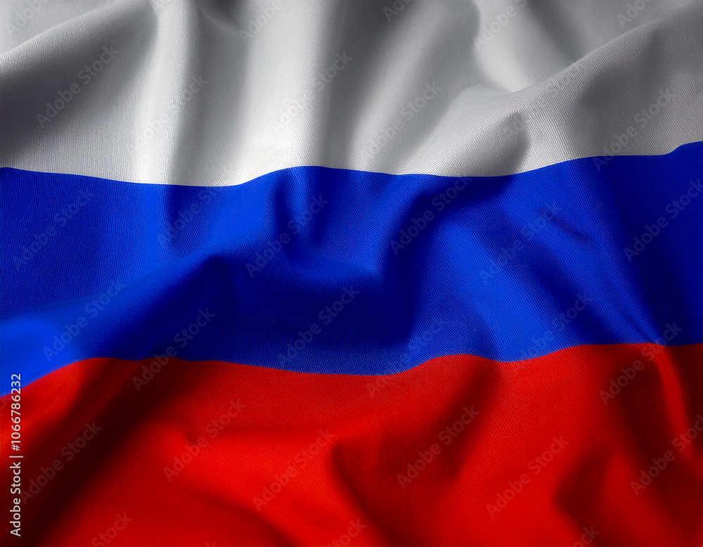 Russia flag waving in the wind. Close up of Russia banner blowing, soft and smooth silk. Cloth fabric texture ensign background. Use it for national day and country occasions concept Russia flag waving in the wind. Close up of Russia banner blowing, soft and smooth silk. Cloth fabric texture ensign background. Use it for national day and country occasions concept