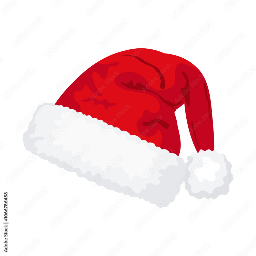Red Christmas Santa Claus hat isolated on white background. Hand drawn simple Santa hat.