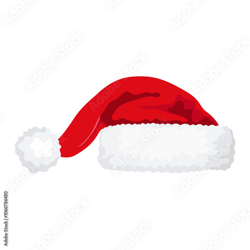 Red Christmas Santa Claus hat isolated on white background. Hand drawn simple Santa hat.