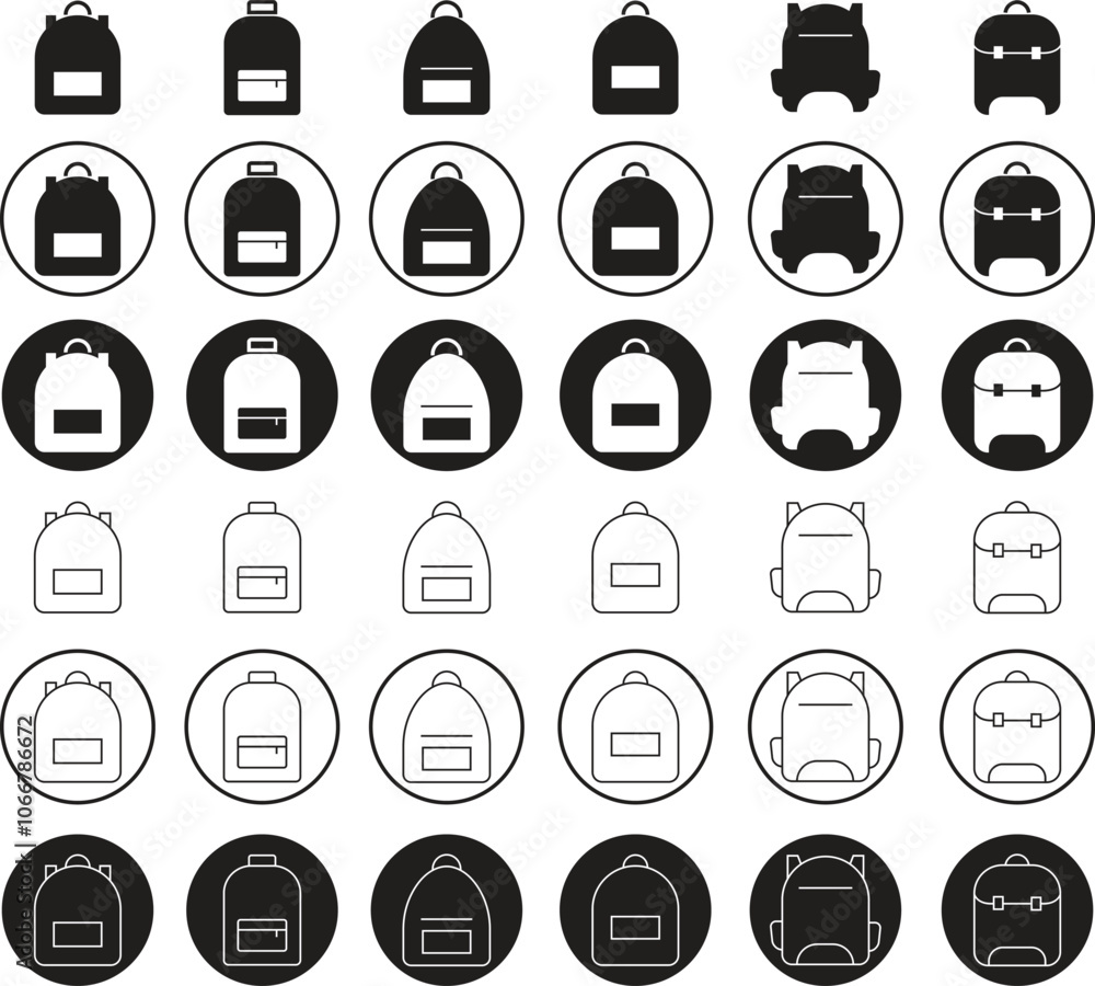 Backpack, School bag flat and line Icons set. Back to School Concept. Signs bag for school children, student, travel and hiking tourist symbol. Suitable for website isolated on transparent background. Backpack, School bag flat and line Icons set. Back to School Concept. Signs bag for school children, student, travel and hiking tourist symbol. Suitable for website isolated on transparent background.