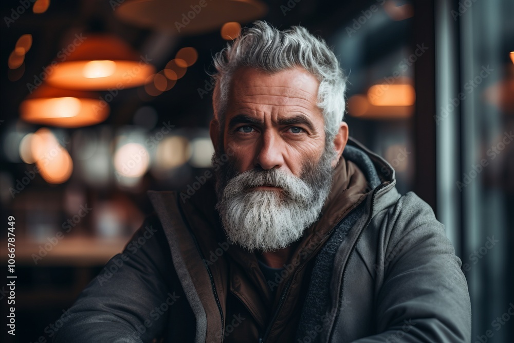 Portrait of a handsome senior man with gray beard and mustache in a brown jacket. Portrait of a handsome senior man with gray beard and mustache in a brown jacket.
