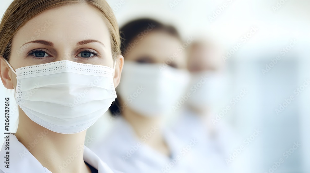 Medical staff wearing masks in a hospital setting, symbolizing dedication and protection in the face of health challenges Medical staff wearing masks in a hospital setting, symbolizing dedication and protection in the face of health challenges