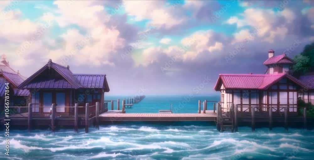 Serene coastal village scene with traditional houses on stilts connected by a wooden bridge, overlooking a calm ocean under a vibrant sky. Ideal for travel, tourism, or peaceful atmosphere imagery.
Serene coastal village scene with traditional houses on stilts connected by a wooden bridge, overlooking a calm ocean under a vibrant sky. Ideal for travel, tourism, or peaceful atmosphere imagery.