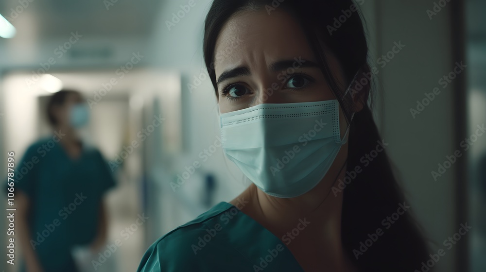 Medical staff wearing masks in a hospital setting, symbolizing dedication and protection in the face of health challenges Medical staff wearing masks in a hospital setting, symbolizing dedication and protection in the face of health challenges
