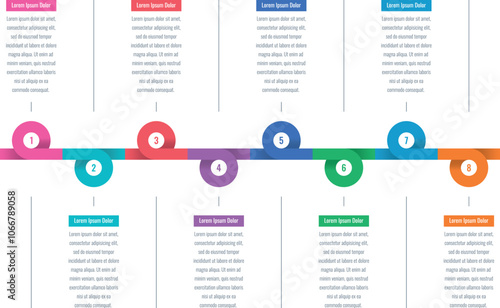 eight step briefing template. linear infographic template. Infographic template for education, industry, business, art. annual report, magazine information template