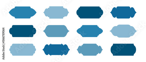 Islamic mosque shapes. Muslim doors, gates and windows. Ramadan kareem frames. Set of blue arabic borders. Vector illustration isolated on white background.