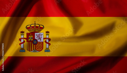 Wallpaper Mural Spanish flag waving in the wind. Close up of Spanish banner blowing, soft and smooth silk. Cloth fabric texture ensign background Torontodigital.ca