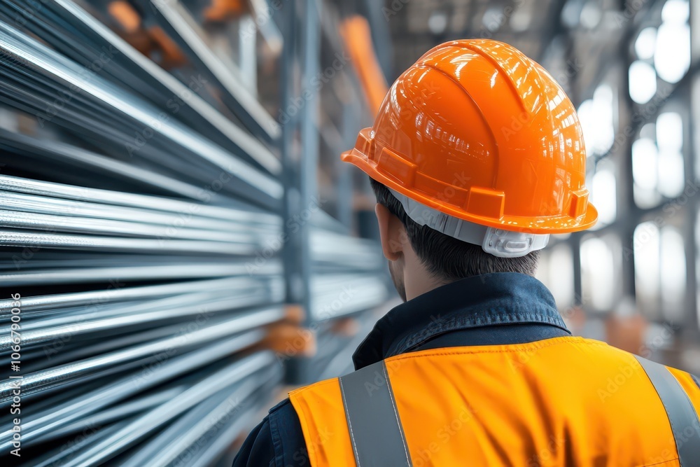 Construction Worker in Hard Hat Inspecting Structural Integrity at Building Site Construction Worker in Hard Hat Inspecting Structural Integrity at Building Site