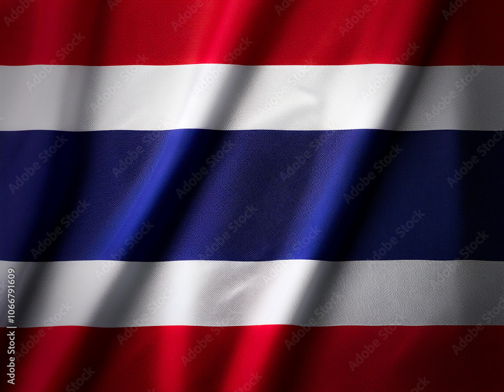 Thailand flag waving in the wind. Close up of Thailand banner blowing, soft and smooth silk. Cloth fabric texture ensign background. Use it for national day and country occasions concept Thailand flag waving in the wind. Close up of Thailand banner blowing, soft and smooth silk. Cloth fabric texture ensign background. Use it for national day and country occasions concept