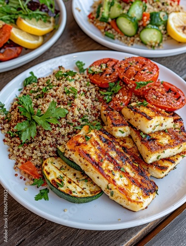 Grilled Halloumi and Vegetables on a Plate