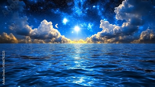Peaceful Ocean Landscape with Starry Sky and Clouds