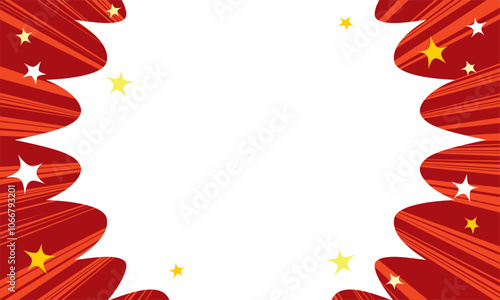 bright red starburst with white centre exploding with yellow cartoon stars manga impact rays celebration announcement panel background