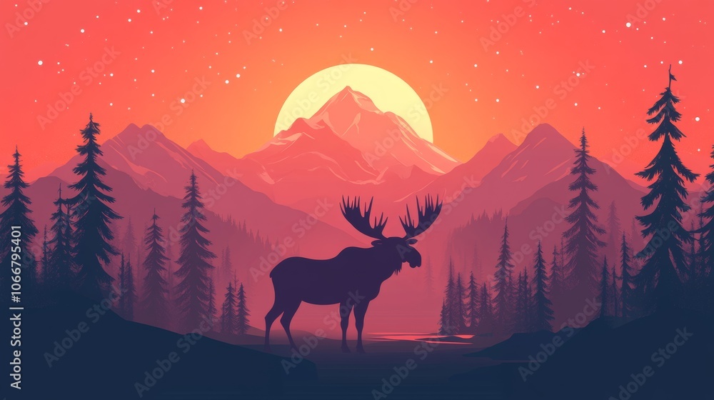 Moose in a foggy forest. Moose vector illustration. Moose in a foggy forest. Moose vector illustration.