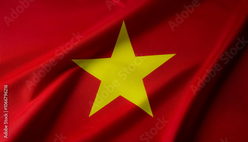 Vietnam flag waving in the wind. Close up of Vietnam banner blowing, soft and smooth silk. Cloth fabric texture ensign background. Use it for national day and country occasions concept