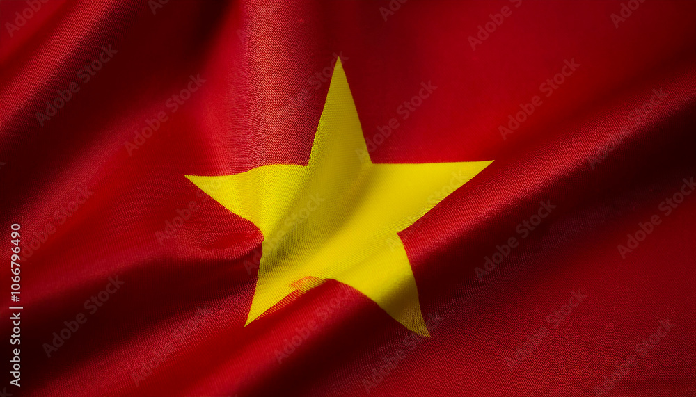 Vietnam flag waving in the wind. Close up of Vietnam banner blowing, soft and smooth silk. Cloth fabric texture ensign background. Use it for national day and country occasions concept Vietnam flag waving in the wind. Close up of Vietnam banner blowing, soft and smooth silk. Cloth fabric texture ensign background. Use it for national day and country occasions concept
