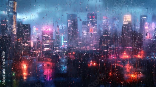 Wallpaper Mural Beautiful night cityscape through rain-drenched window, serene scene Torontodigital.ca