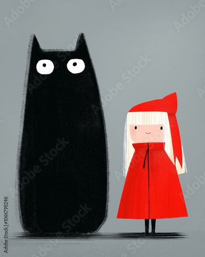 Little Red Riding Hood and Cat Illustration