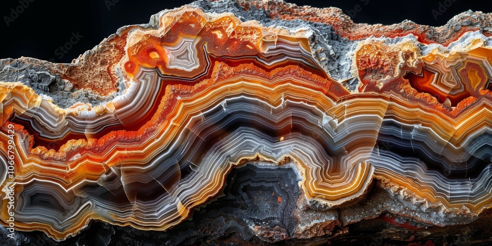 Intricate layers and colors of agate stone reveal natural beauty formed over millions of years in geological processes, showcasing vibrant patterns and textures Intricate layers and colors of agate stone reveal natural beauty formed over millions of years in geological processes, showcasing vibrant patterns and textures
