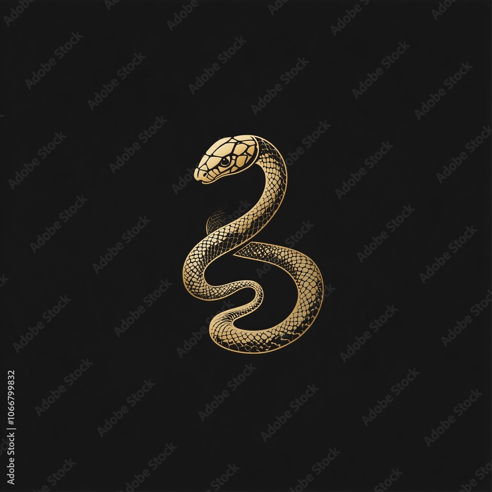 Obraz premium Logo, golden snake on a black background.