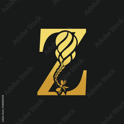 design of beautiful woman with elegant hairstyle and letter z concept